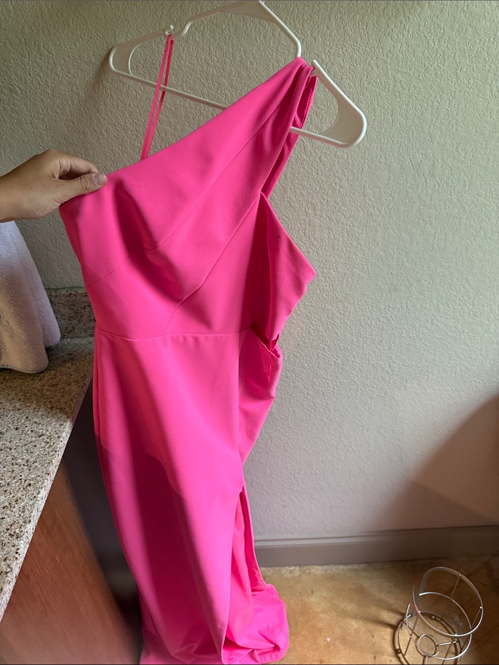 One-Shoulder Hot Pink Gown